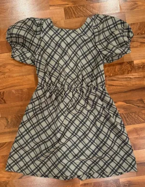 Line‎ and dot Plaid Mini Dress Women Medium Puff Sleeve Tie Back fall preppy NWT thumbnail 1