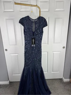 Sherri Hill 51426 Size 4 NWT Navy Beaded Mermaid Evening Gown Formal Prom Dress thumbnail 8