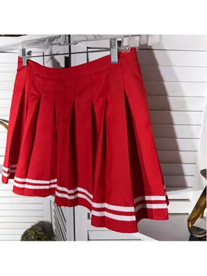 Y2K pleated cheerleader mini skirt red & white cotton school girl cosplay preppy thumbnail 3