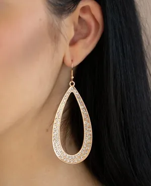 Glam Gold Rhinestone Open Teardrop Dangle Earrings — Sparkling Statement Hoops thumbnail 2