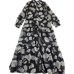 Polagram Black Floral‎ Tiered Maxi Dress Long Sleeve V-Neck Boho PSD3991-A Small thumbnail 9