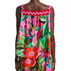 NWT FARM RIO Jardin De Reve Sleeveless Floral Tropical Blouse Tank Top Pink S thumbnail 3