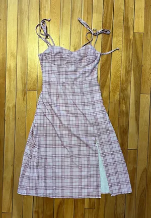 Pink plaid midi dress thumbnail 2