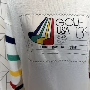 Quantum Sportswear Vintage Golf USA Sweater M White Retro Graphic‎ Stripe Sleeve thumbnail 2