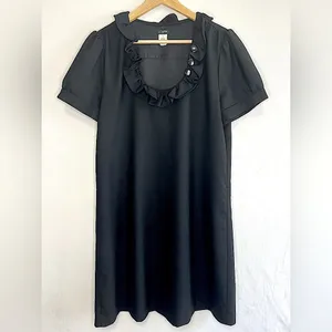 J.Crew Phoebe Women’s Wool Blend Ruffle Neck Shift Dress Black Sz 10 Vintage Y2K thumbnail 2