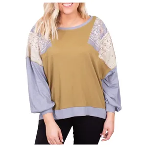 Free‎ People Feeling It Patchwork Sweatshirt Jersey Khaki Blue Paisley Small thumbnail 3