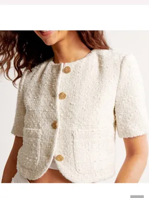 Abercrombie & Fitch Tweed Collarless Cropped Lady Jacket Sz S thumbnail 2