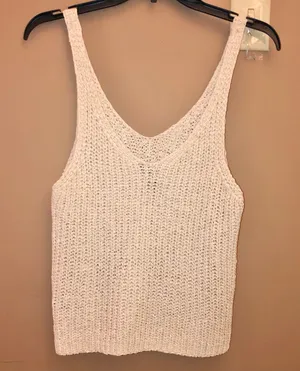 Moon & Madison Crochet Woven V Neck Knit Tank thumbnail 2