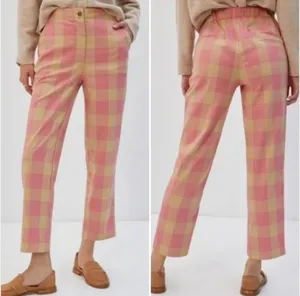 Anthropologie Maeve Tapered Pull-On Plaid Pants Pink Tan 6 Academia Preppy thumbnail 2