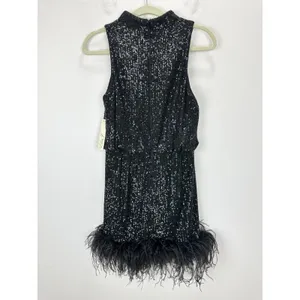 Eliza J Sequined Feather Hem Mini Dress Party Glam Mockneck Cocktail US 8 NWT thumbnail 12