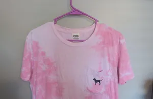PINK Victoria's Secret tie dye short sleeve t-shirt with pocket in pink and black size XS. thumbnail 2