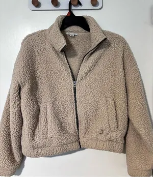 American Eagle Teddy Fleece Jacket in Beige Size Medium thumbnail 1
