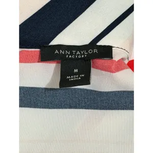 Ann‎ Taylor Factory Womens Mock Neck Sleeveless Striped Blouse Red Navy White M thumbnail 3