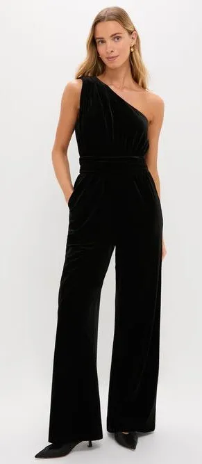 Tuckernuck HYACINTH HOUSE Black Velvet One Shoulder Araminta‎ Jumpsuit READ med. thumbnail 1