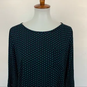 Loft Polka Dot Blouse Teal Blue Long Sleeve Workwear‎ Career Top Medium Blouse thumbnail 2