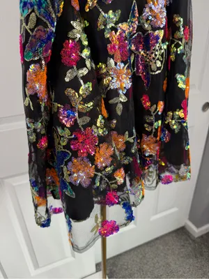 Impressions 1X Black Multicolor Floral Sequin Fit & Flare Mini Skirt NWOT thumbnail 3