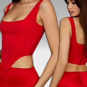 House of CB 'Edetta' Scarlet Mesh Corset Vibrant Red Top thumbnail 3