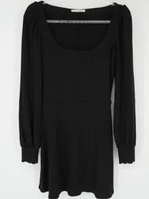 Reformation Linah Dress Black Ribbed Tencel Blend Long-Sleeve M thumbnail 2