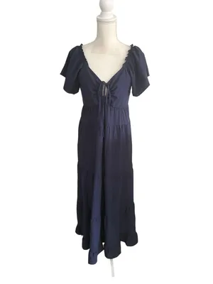 ECOWISH Navy Blue Cutout Short Sleeve Maxi Dress Size Medium thumbnail 3