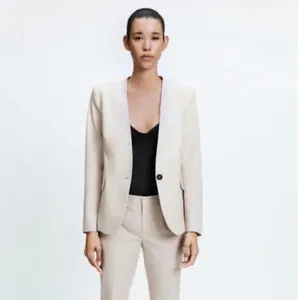 Zara Lapelless Blazer Tan Beige Size 10 (Medium) neutral tones thumbnail 2