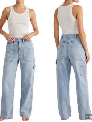 Free people we the free major leagues mid rise carpenter jeans light wash sz 24 thumbnail 11