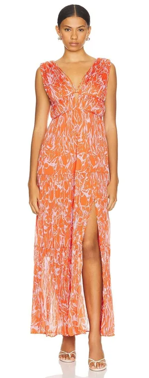 Astr The Label Pascadero Orange Abstract Maxi Gown Dress Size XS thumbnail 1
