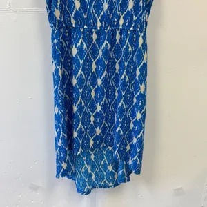 LOFT Ann Taylor Blue White Ikat Diamond High Low Midi Dress Size 10 333733 thumbnail 4