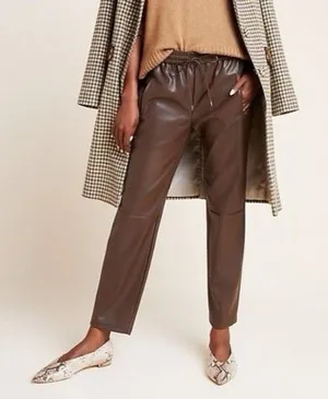 Anthropologie Ankle Pants Brown Faux Leather Drawstring Pockets Women's XS thumbnail 1