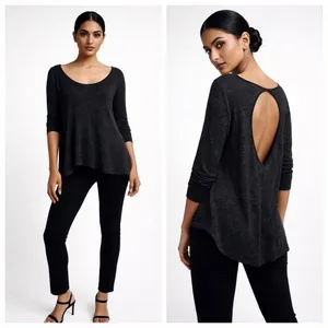 Pilcro Anthropologie Women Cut-Out Scoop Neck Top Gray‎ M Minimalist Lounge thumbnail 2