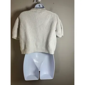 French‎ Connection Lune Mozart Waffle Jumper Cream Short Puff Sleeve Cotton M thumbnail 6
