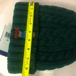 RALPH LAUREN Green Cable Knit Hat w/ Bear Wearing American Flag Sweater O/S NWT thumbnail 8