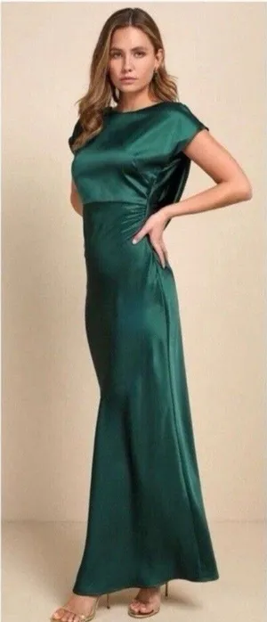 Lulus Captivating Presence Cowl Back Satin Maxi Dress small Green Formal NWT thumbnail 1