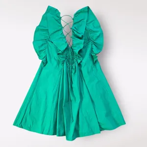 Umgee‎ Kelly Green Tiered Ruffled Corset Back Mini Dress Preppy Casual Size L thumbnail 3