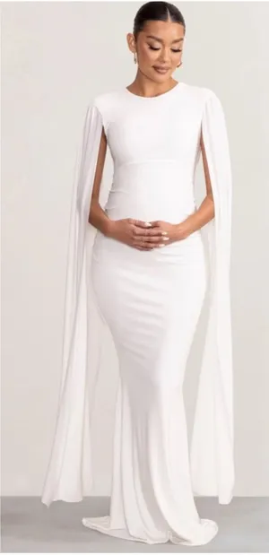 Club L London Divine Timing White Maternity Maxi Dress Cape Sleeves Size 10 thumbnail 1