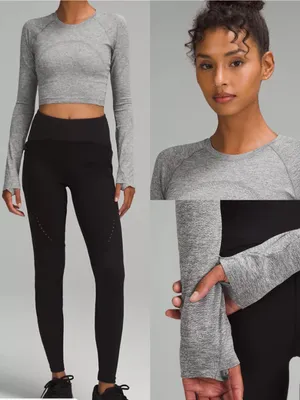 Lululemon Swiftly Tech Cropped Long-Sleeve Shirt 2.0 Slate Grey/White Top thumbnail 5