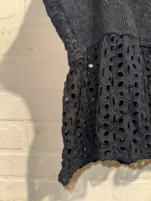 Japna peplum tank top eyelet smocked back NeW small black adjustable straps thumbnail 2