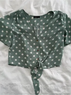 Very J Polkadot button up tie front blouse size medium thumbnail 1