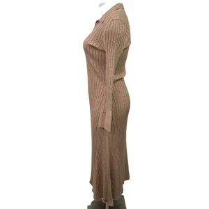 Tash + Sophie Tan Long Sleeve Ribbed Knit Collared Polo Sweater Maxi Dress XL thumbnail 2