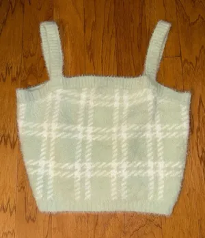 New PacSun Kendall & Kylie Light Mint Green + White Plaid Soft Cropped Top L thumbnail 1