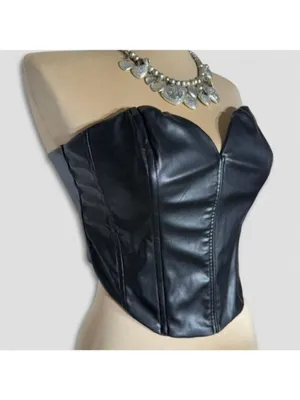 H&M Divided Bandeau Corset Top Black Leather Size Small thumbnail 4