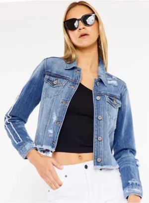 KANCAN “Sawyer” Blue Jean Distressed Cropped Denim Jacket, XL‎ 617 thumbnail 1