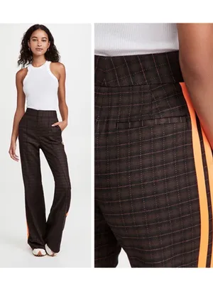 Alice + Olivia Dylan Plaid High Waist Pant Trouser Wide Leg Wool Side Stripe 10 thumbnail 2