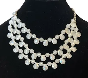 Iridescent white layered bead bib necklace thumbnail 1