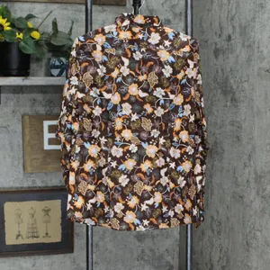 NWT Lands' End Sleeve Patterned Dress Shirt 484704 16 Tall Walnut Brown Floral thumbnail 2