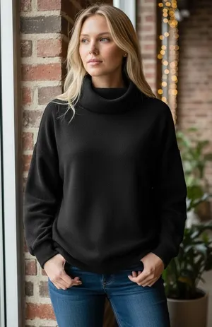Banana Republic Womens Black Funnel‎ Neck Sweatshirt Oversized Pullover Medium thumbnail 1