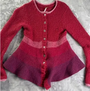 Free people pink purple gradient angora wool sweater knit peplum cardigan XS thumbnail 1