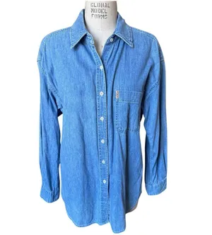 Vintage 90s Express Chambray Denim Button Down Women's Shirt Size Large thumbnail 1