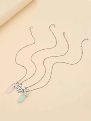 Silver Heart Best Friend Crystal Stone Necklaces thumbnail 3