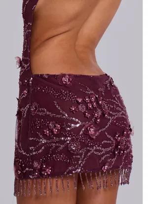 Jaded London Ellora Embellished Mini Dress in Wine thumbnail 2