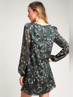 Lulus Ashford Forest Green Floral‎ Shift Dress medium thumbnail 2